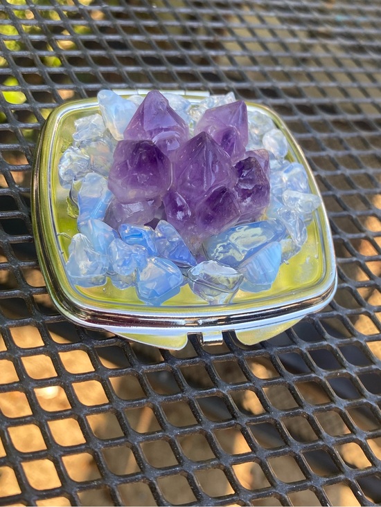 Handmade Accessories - Amethyst Crystal Compact Mirror in Purple and Blue